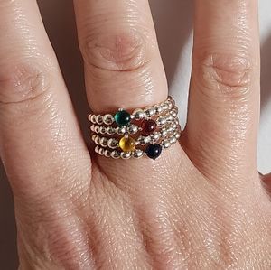 Dark Blue Beaded Pandora Ring